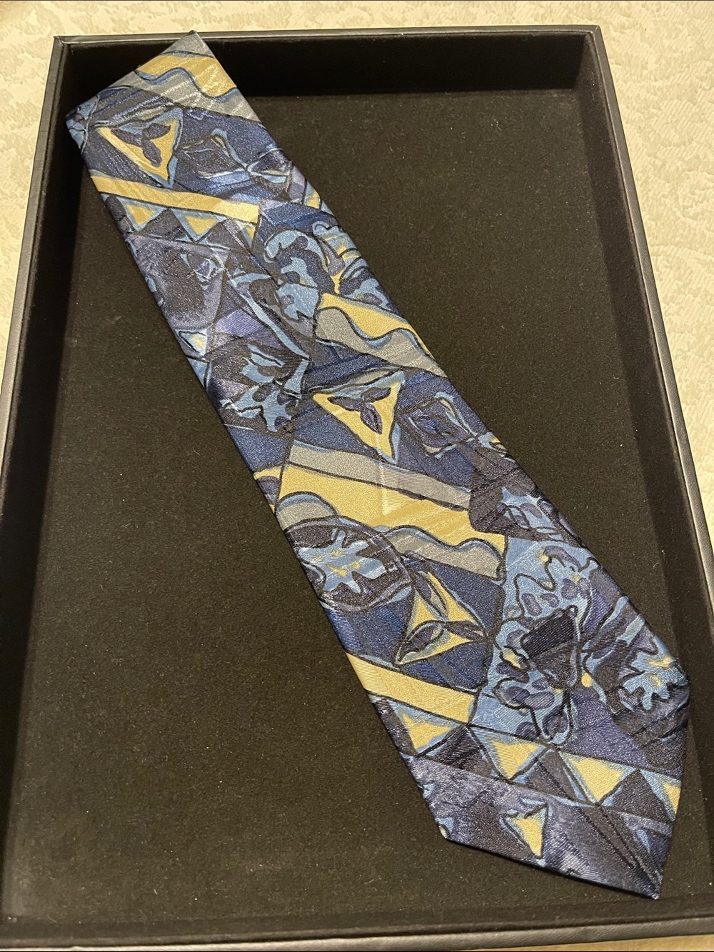 Men's Blue & Yellow Patterned Silk Tie